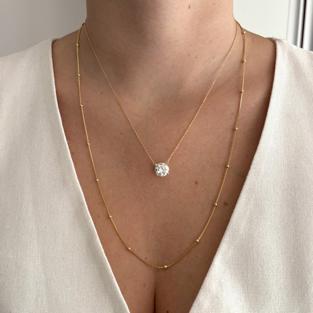 Colar redondo ponto luz Moissanite 10mm prata 925 banho ouro