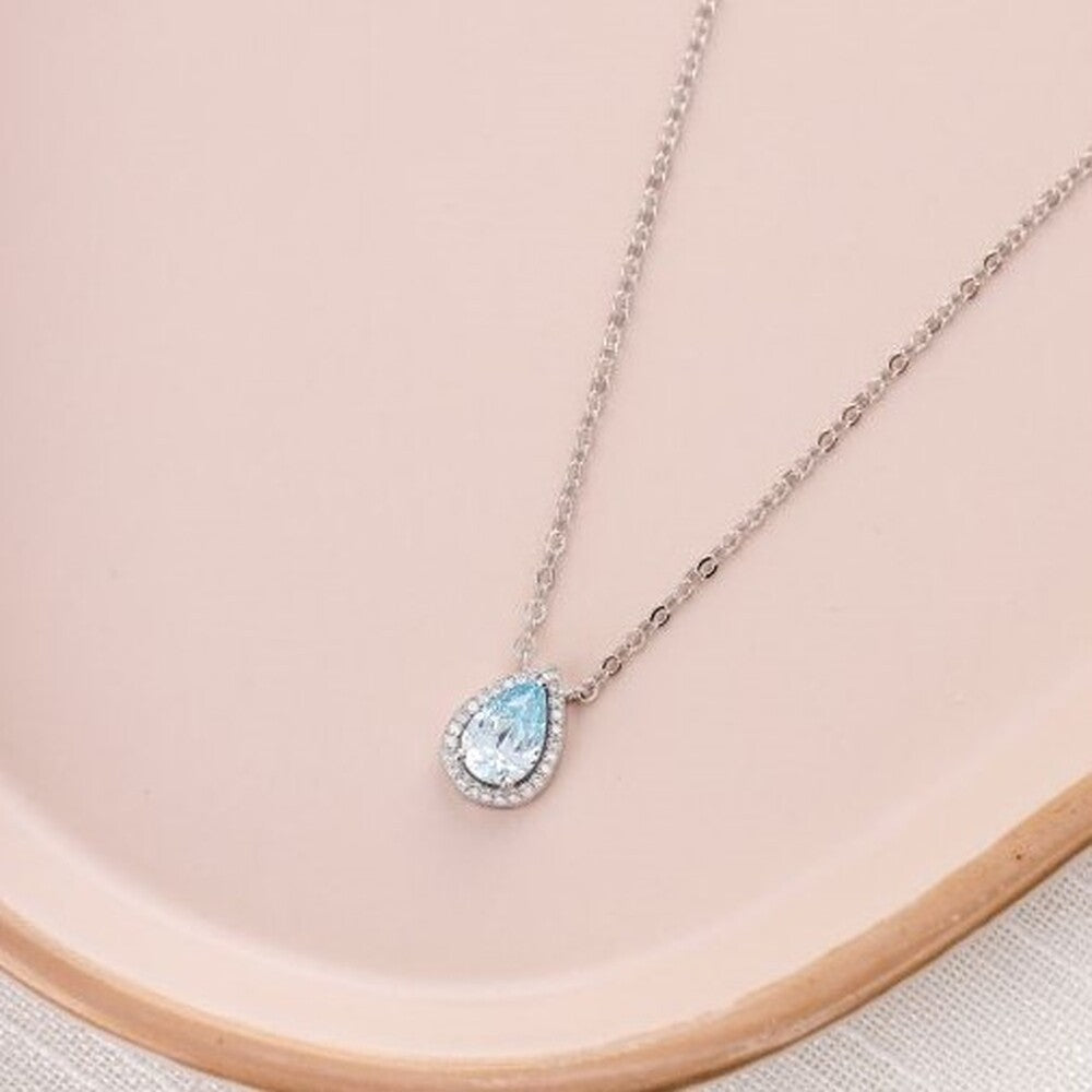 Colar Paty gota zircônia água marinha ródio branco - foto 3