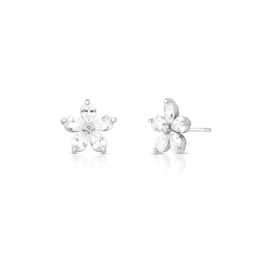 Brinco Lótus zircônias brancas ródio branco