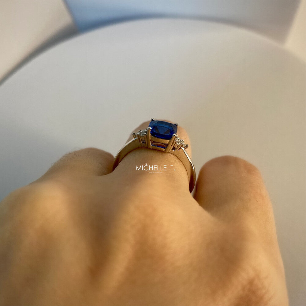 Anel quadradinho zircônia azul safira prata 925 - foto 3