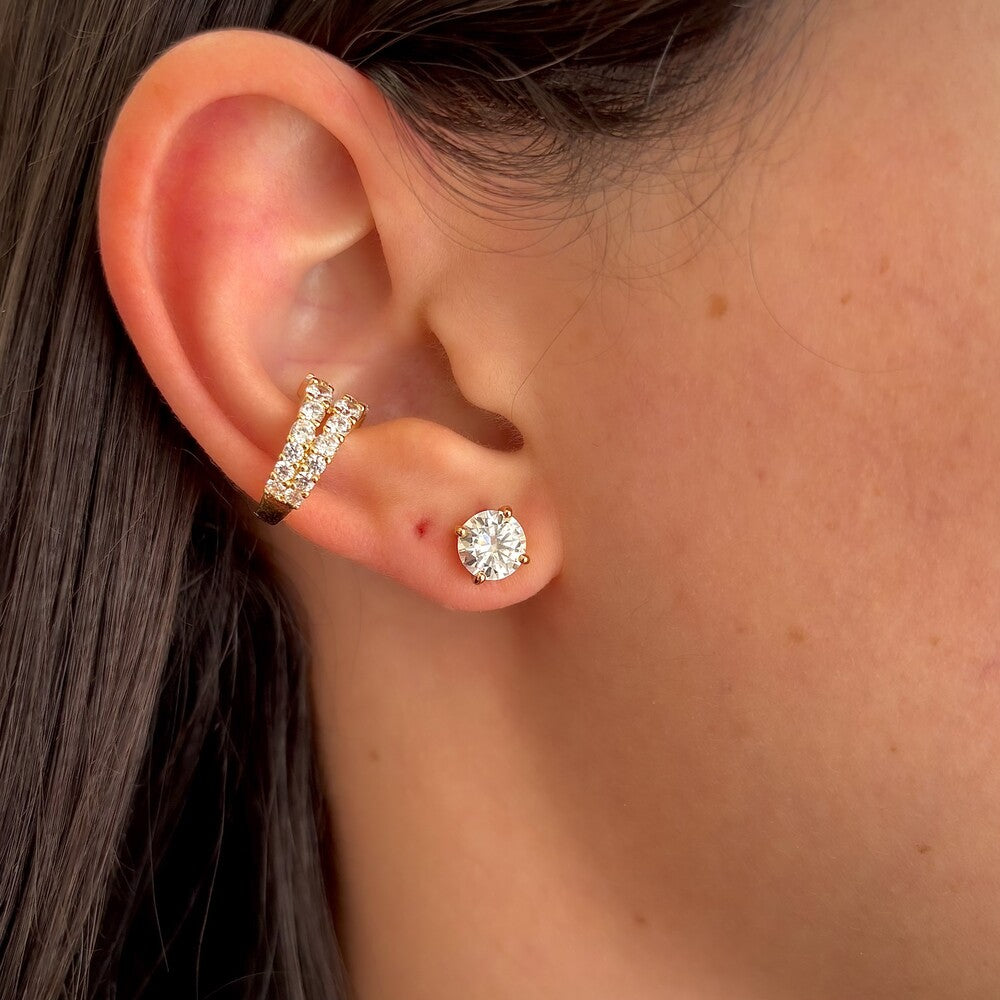 Brinco solitário ponto de luz Moissanite 1.0ct prata 925 banho ouro (6.5mm) - foto 2
