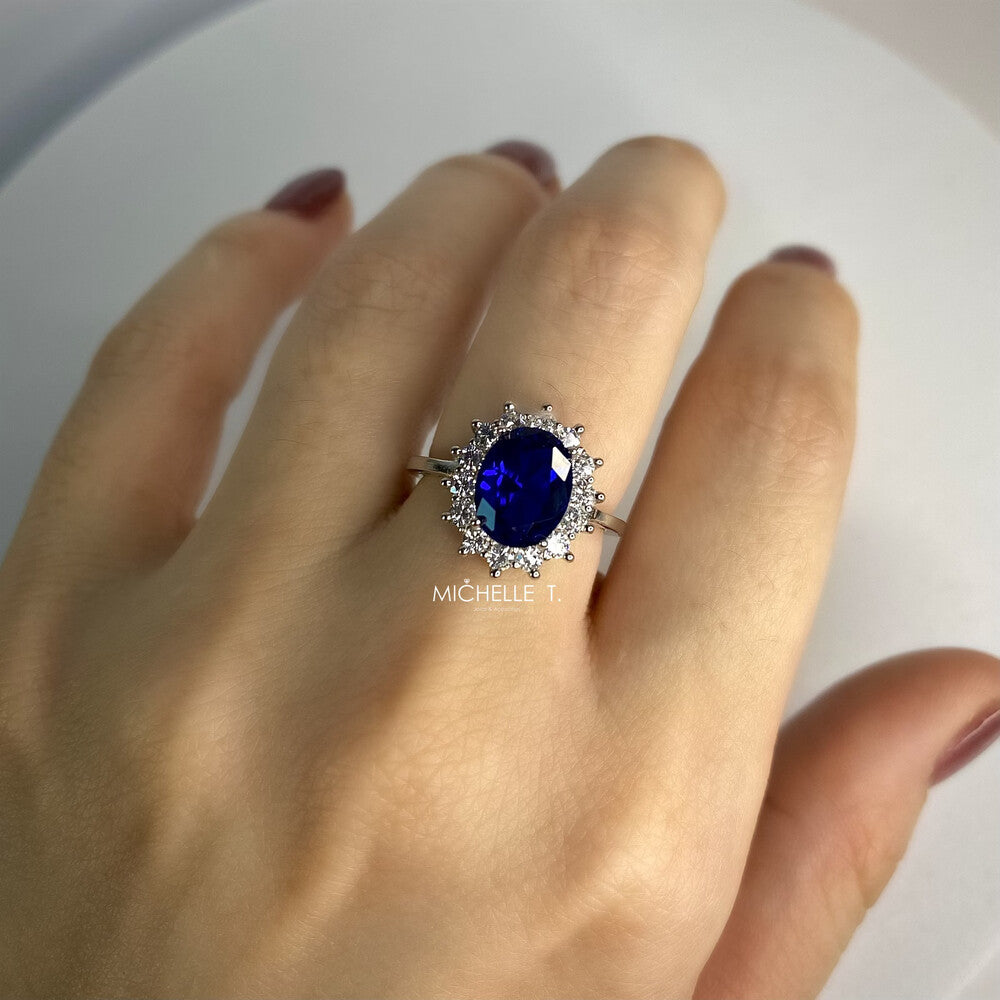 Anel oval zircônia azul safira cravejado prata 925 - foto 3