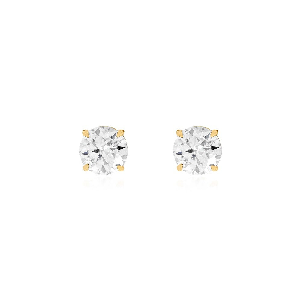 Brinco solitário ponto de luz Moissanite prata 925 banho ouro (8.0mm)