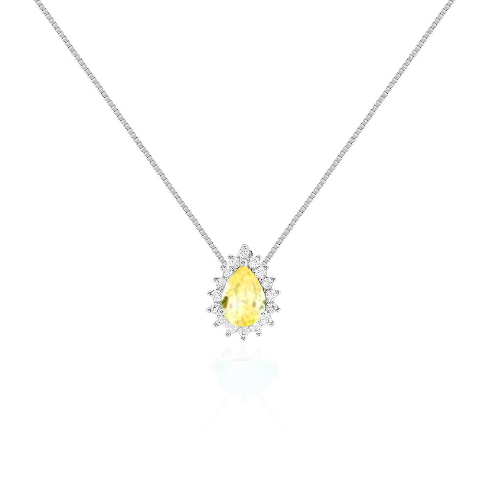 Colar Fran gota zircônia fancy yellow ródio branco