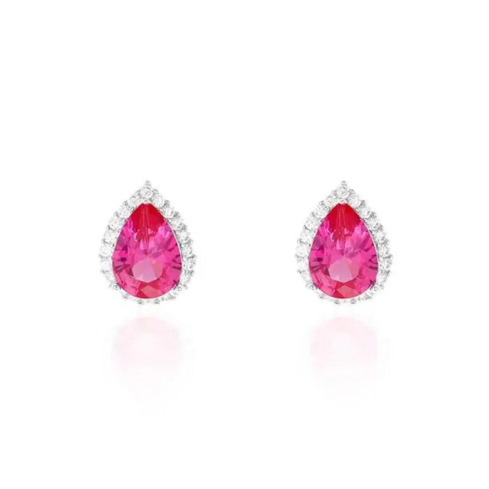 Brinco gota Betina zircônias turmalina pink prata 925