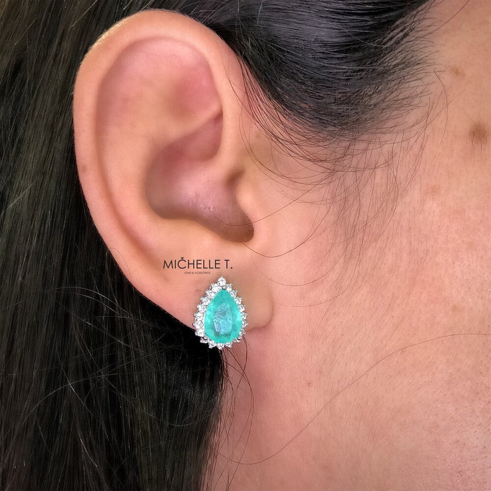 Conjunto Lola gota esmeralda colombiana fusion prata 925