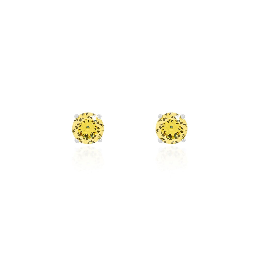 Brinco redondo zircônia fancy yellow ródio branco (6mm)