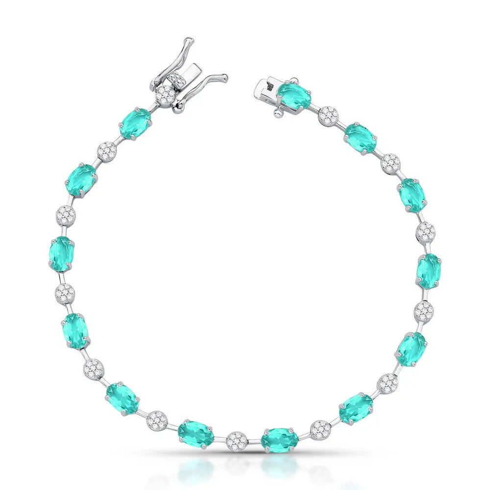 Pulseira riviera Anna zircônias esmeralda colombiana ródio branco