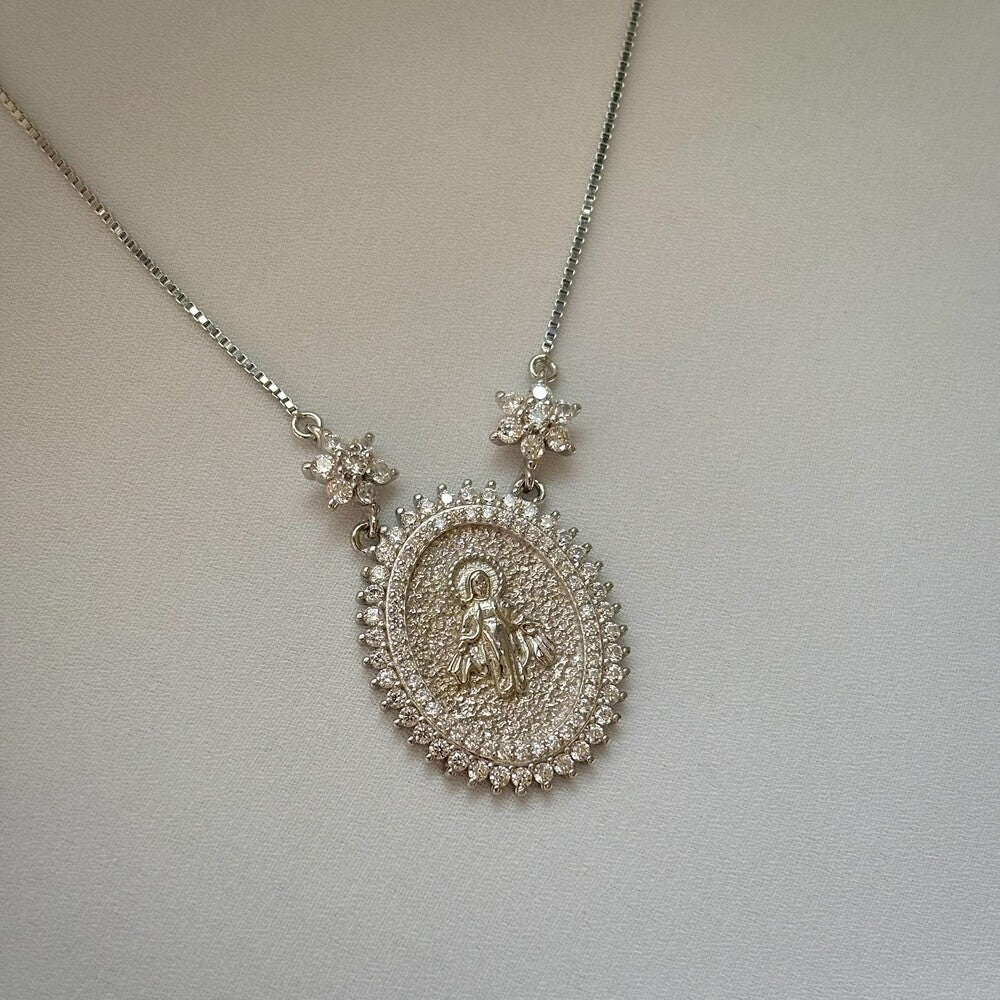 Colar Nossa Senhora das Graças cravejado prata 925 - foto 4