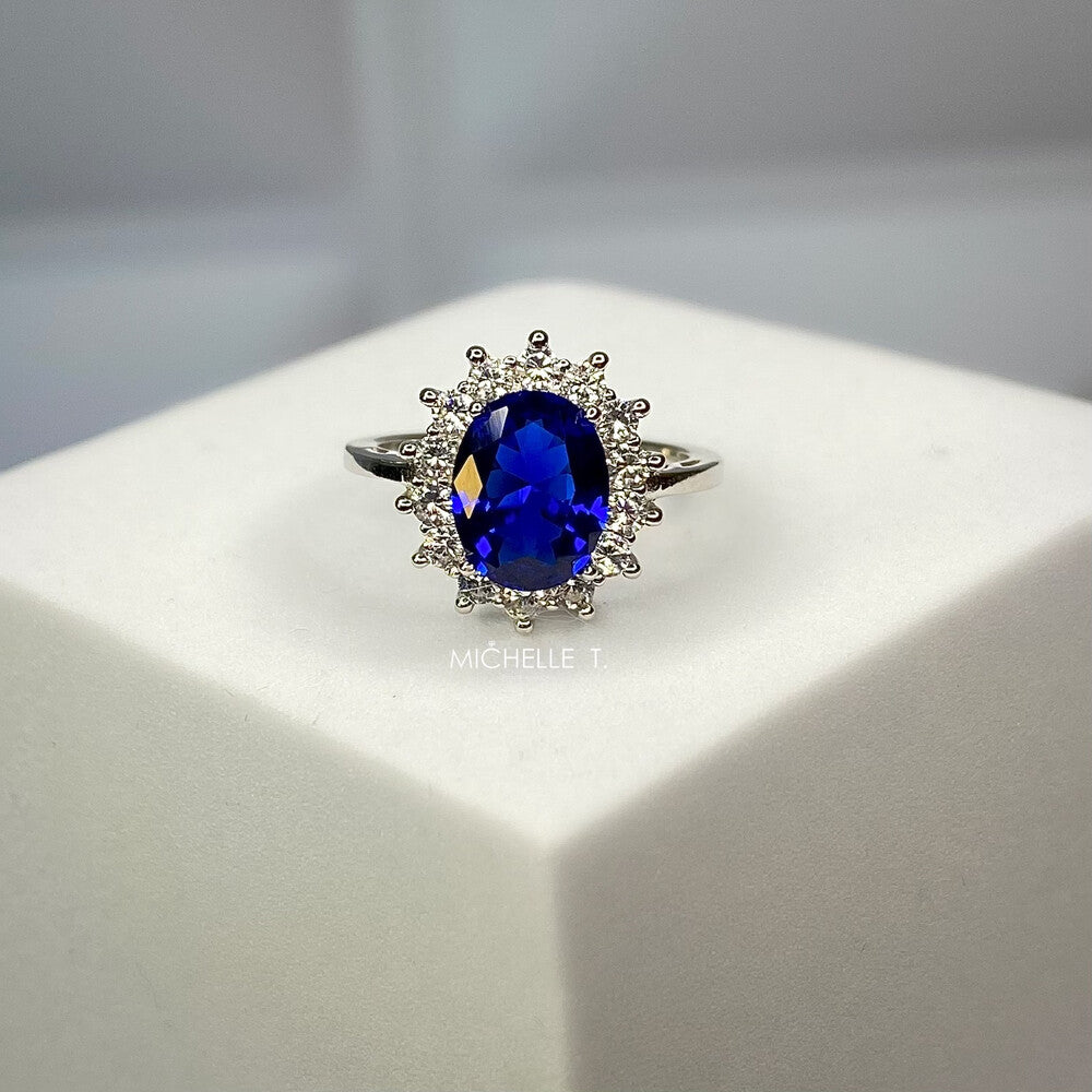 Anel oval zircônia azul safira cravejado prata 925 - foto 5