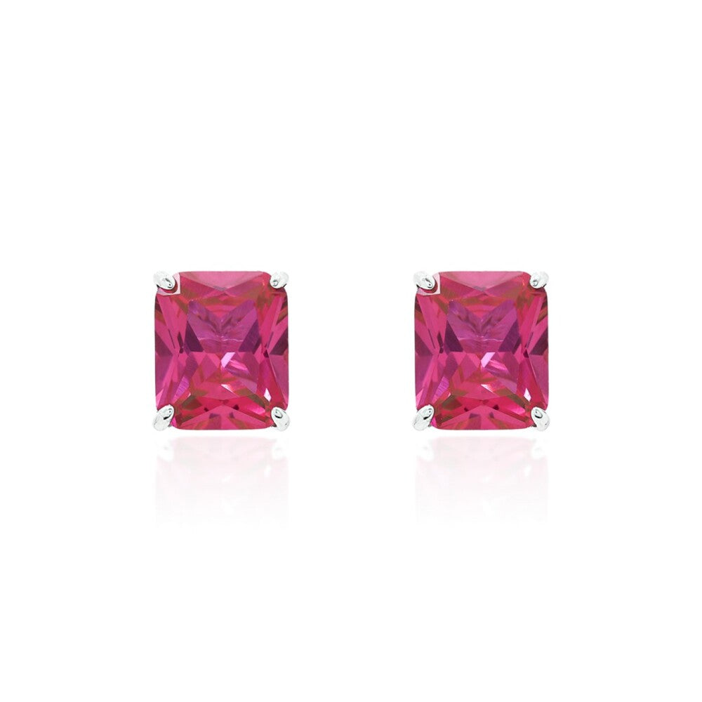 Brinco Capri retângulo zircônia turmalina pink prata 925