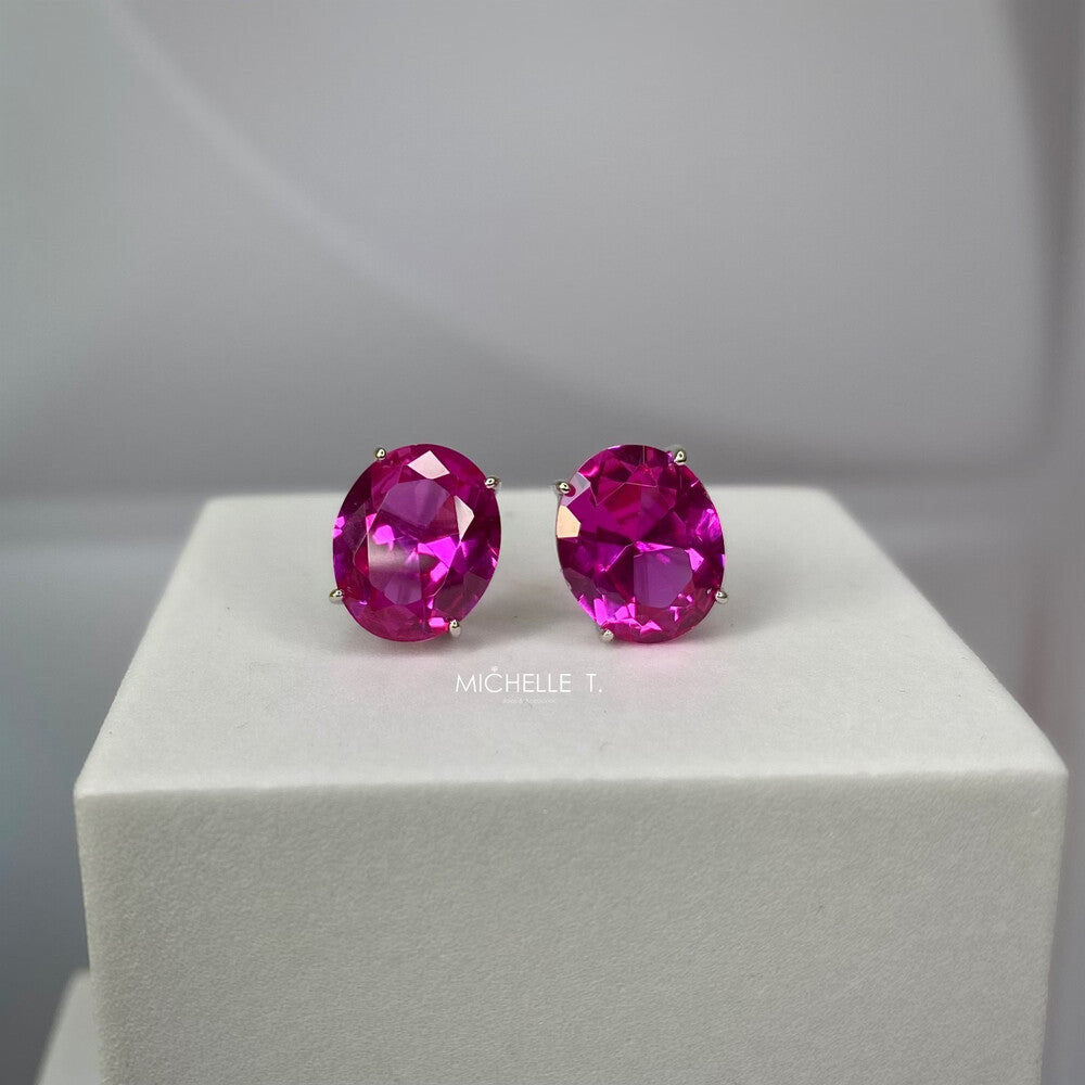 Brinco Lorena oval zircônia turmalina pink prata 925 - foto 4