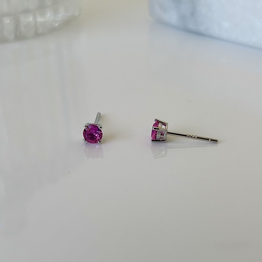 Brinco redondo zircônia turmalina pink prata 925 (4mm) - foto 3