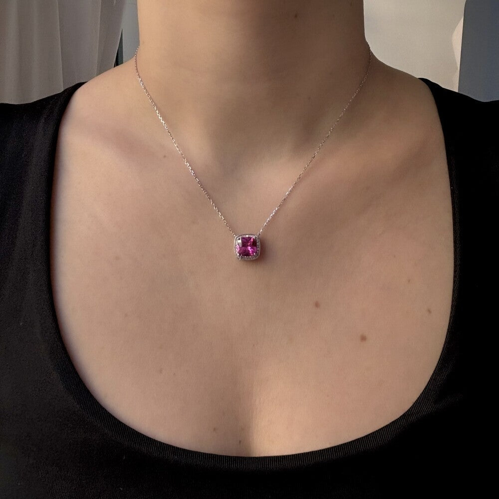 Conjunto Jolie quadrado zircônia turmalina pink prata 925