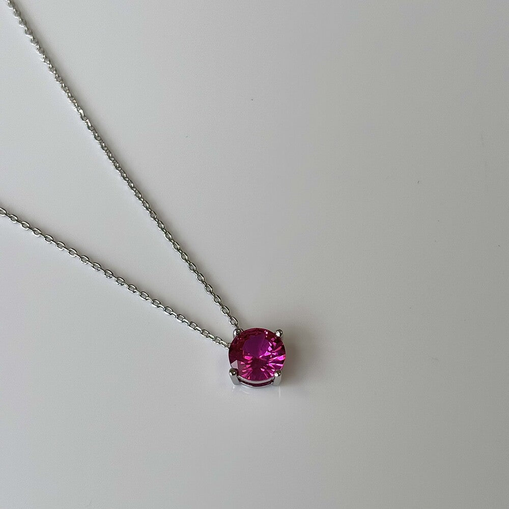 Colar ponto de luz zircônia turmalina pink ródio branco (8mm) - foto 2