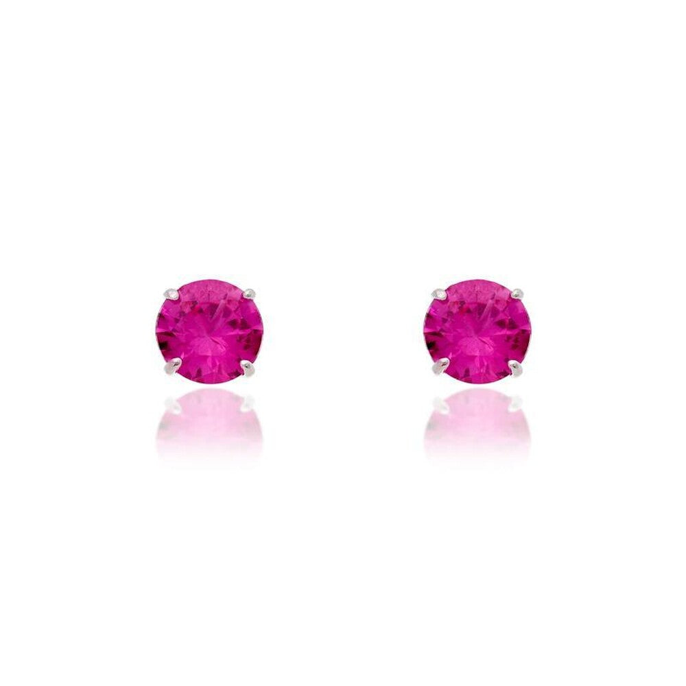 Brinco redondo zircônia turmalina pink prata 925 (6mm)
