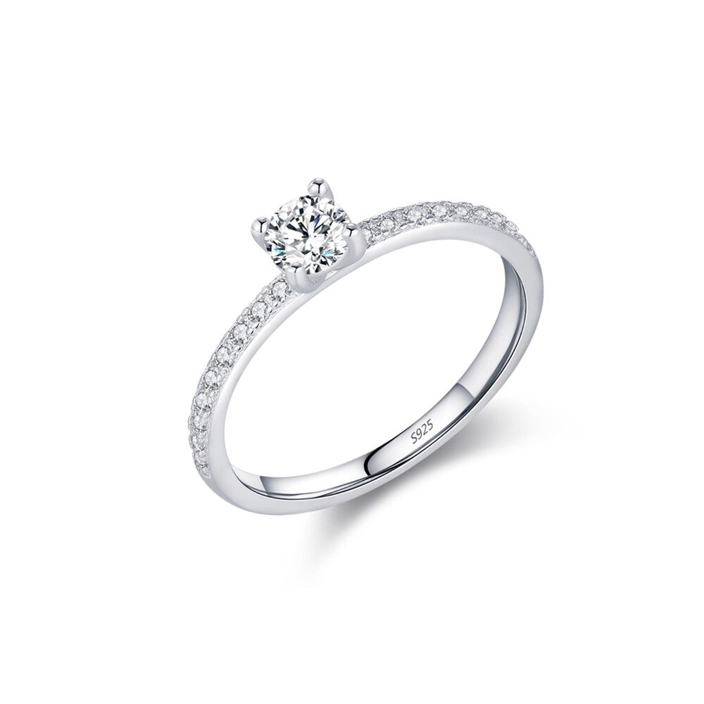 Anel solitário moissanite cravejado 0.3ct prata 925 (4mm)