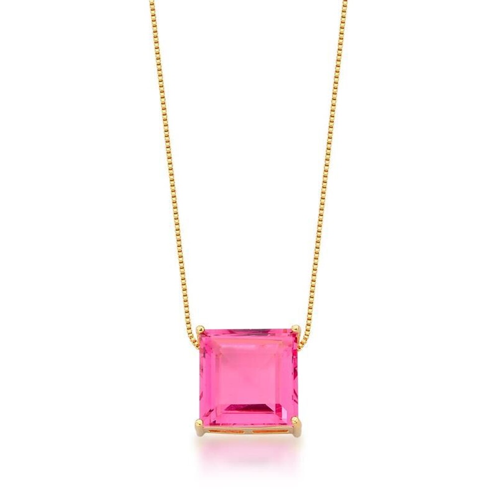 Colar quadrado cristal rosa ouro