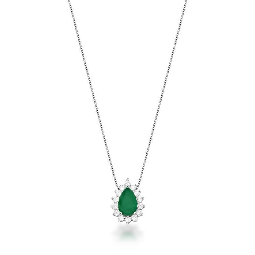 Colar Magah gota cravejada esmeralda fusion ródio branco