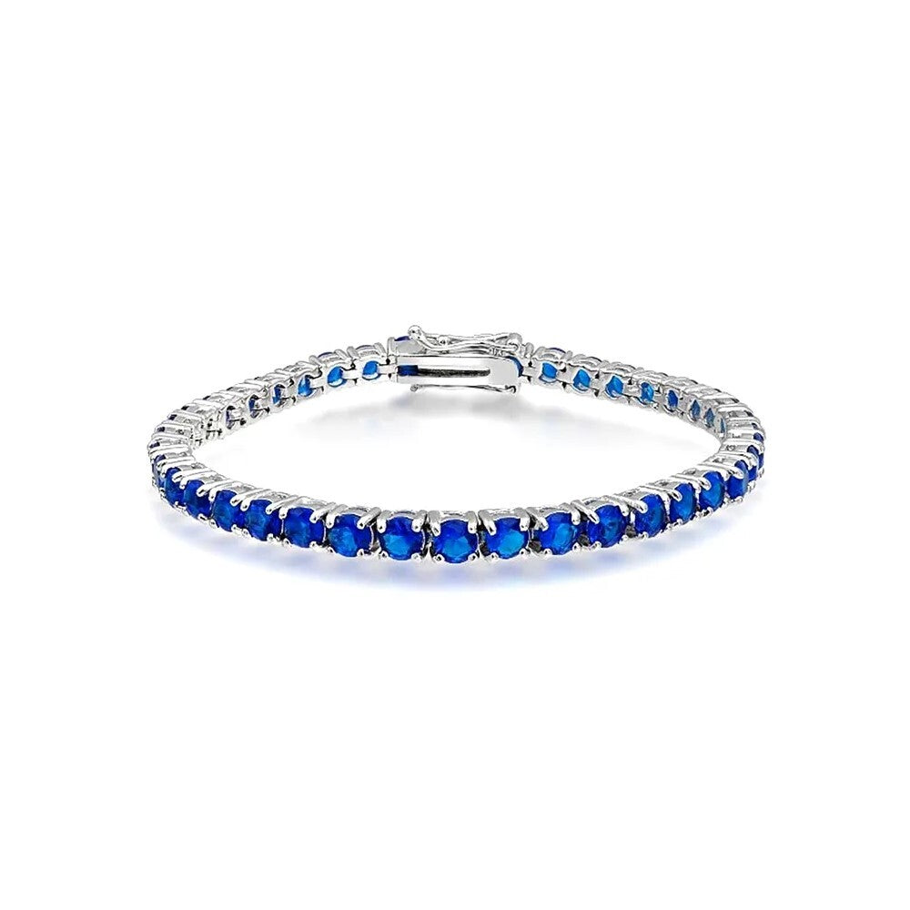 Pulseira classic riviera zircônias azul safira ródio branco (4mm)