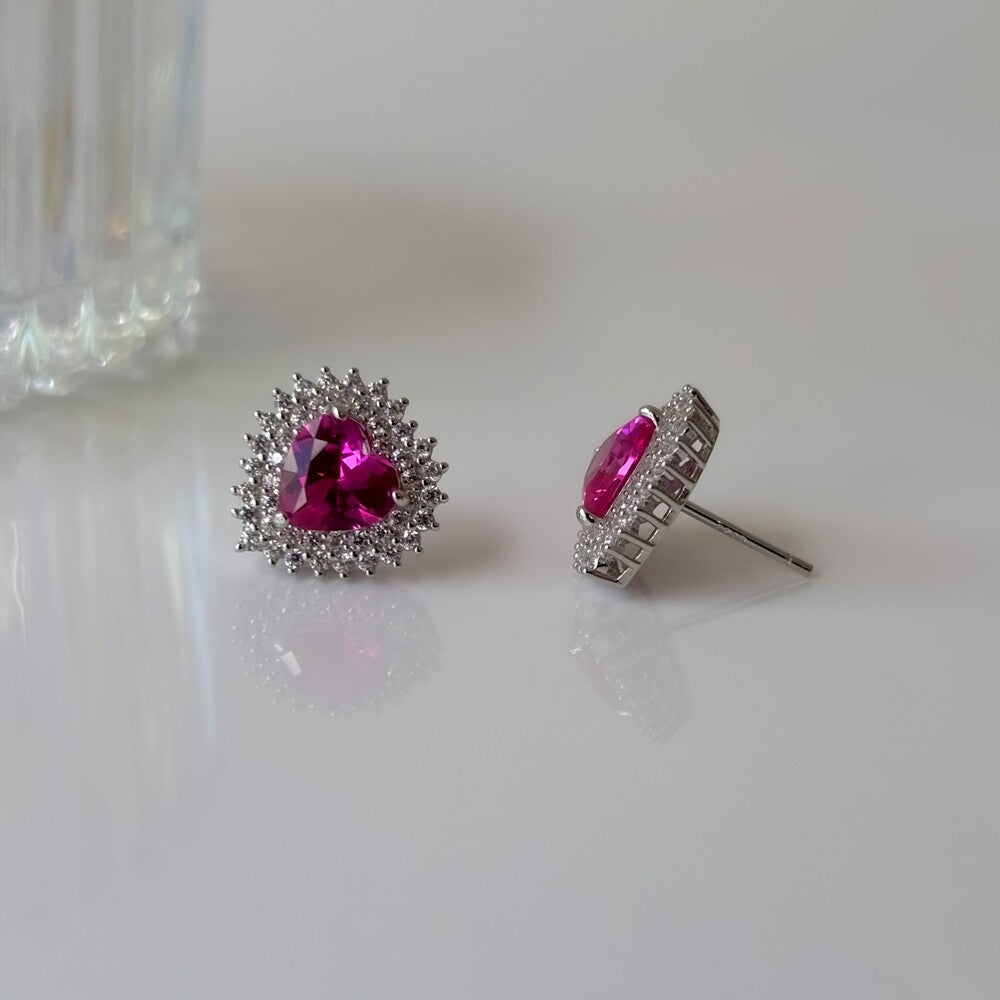 Brinco Sally coração zircônias turmalina pink prata 925 - foto 3