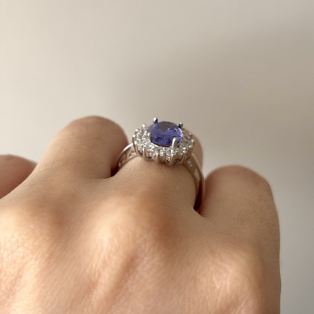 Anel oval zircônia tanzanita cravejado prata 925 - foto 3