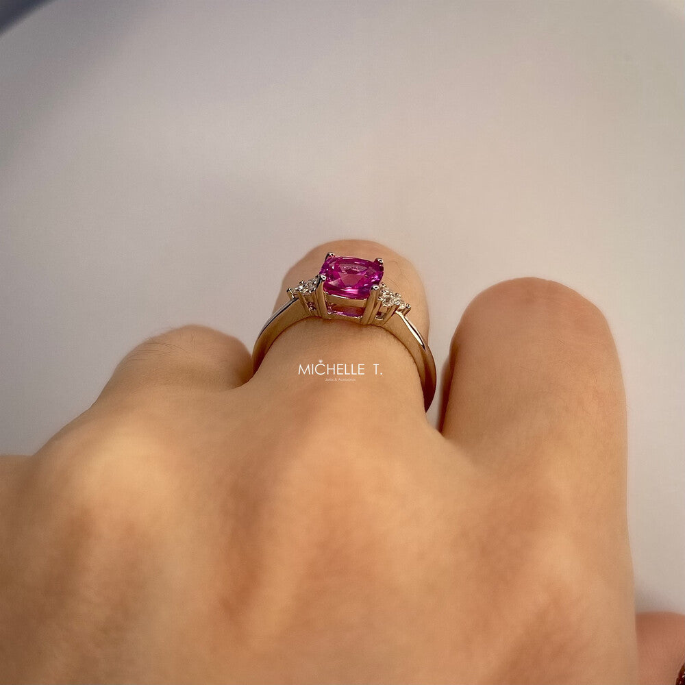 Anel quadradinho zircônia turmalina pink prata 925 - foto 3