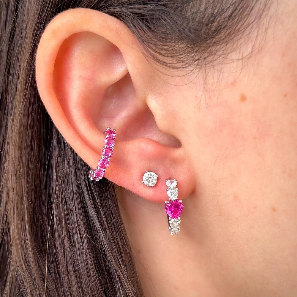 Brinco argola coração zircônia turmalina pink ródio branco - foto 2