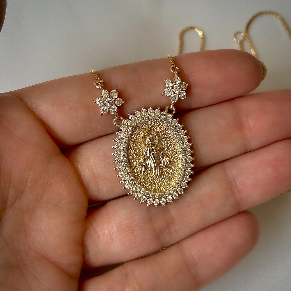 Colar Nossa Senhora das Graças cravejado prata 925 ouro - foto 3