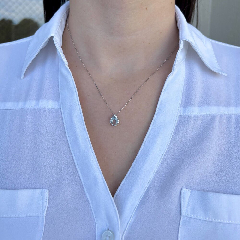 Colar Fran gota zircônia água marinha ródio branco - foto 2