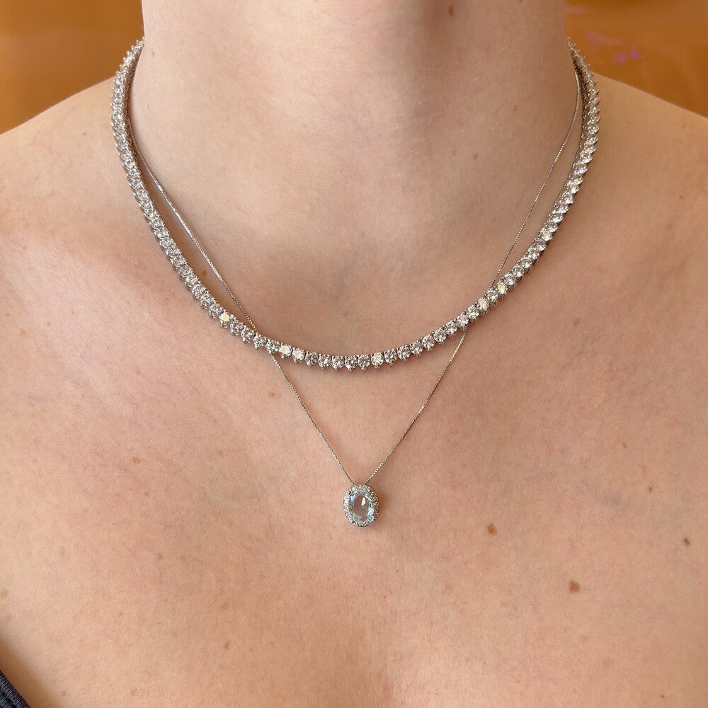 Colar Ellie oval zircônia água marinha ródio branco - foto 2