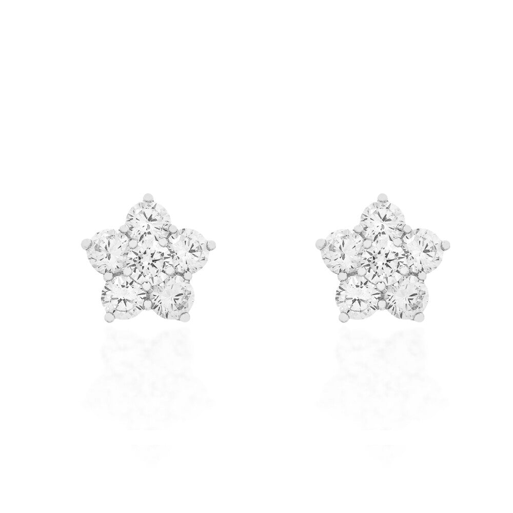 Brinco flor Martini zircônias brancas ródio branco