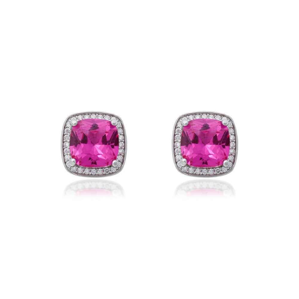 Brinco Jolie quadrado zircônia turmalina pink prata 925