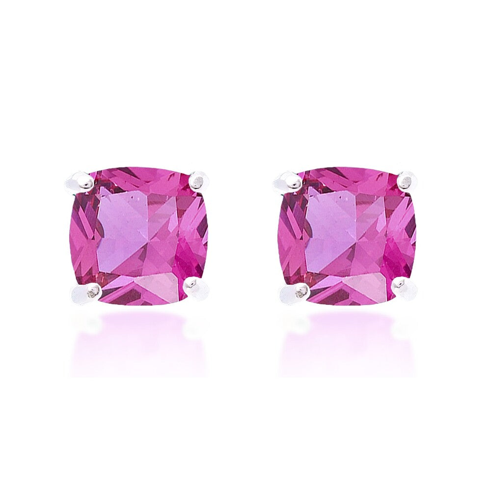 Brinco square zircônia turmalina pink prata 925