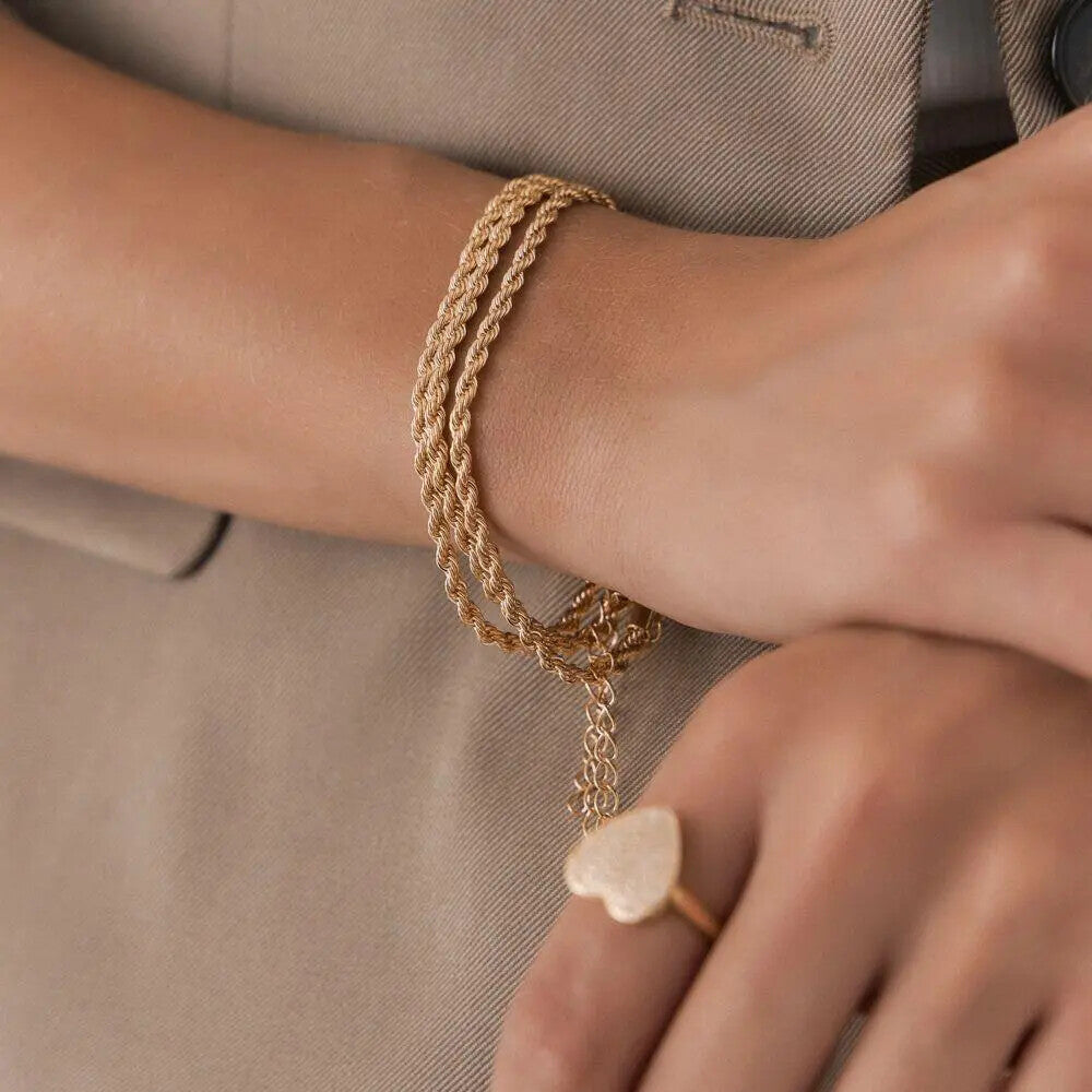 Conjunto pulseiras Luiza/Malha/Riviera ouro