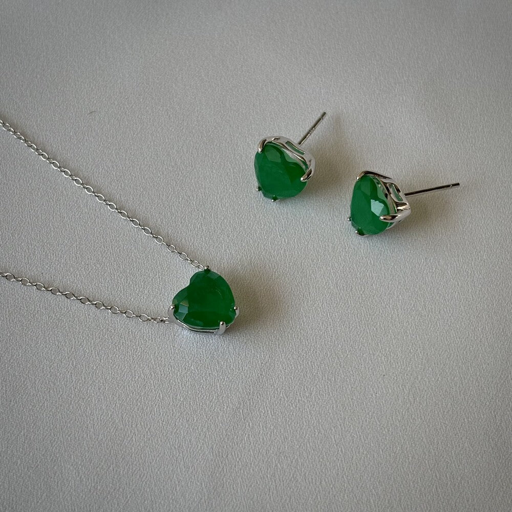 Colar Nice coração esmeralda fusion prata 925