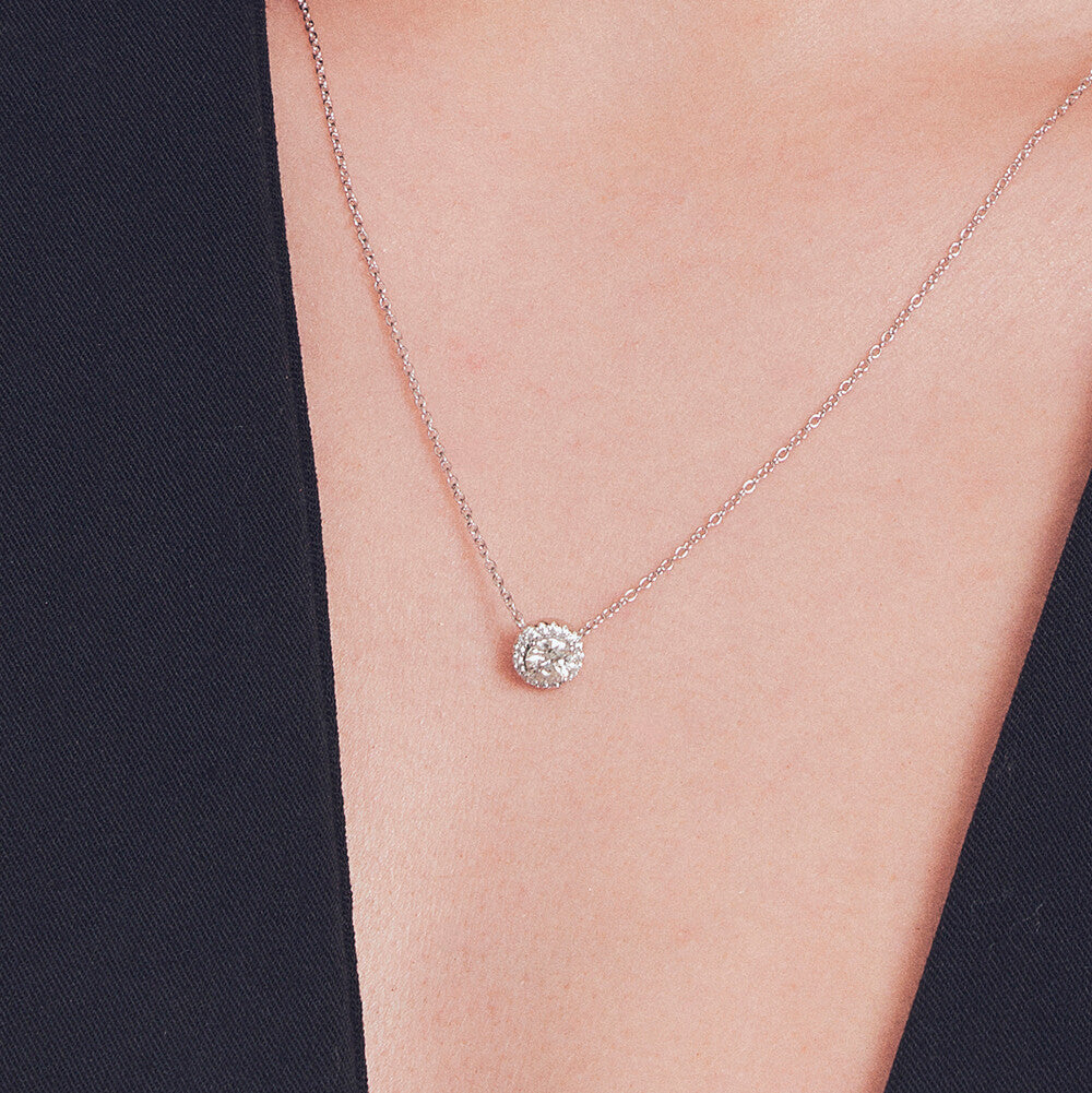 Conjunto solitário cravejado ponto de luz Moissanite 0.5ct prata 925 (5mm)