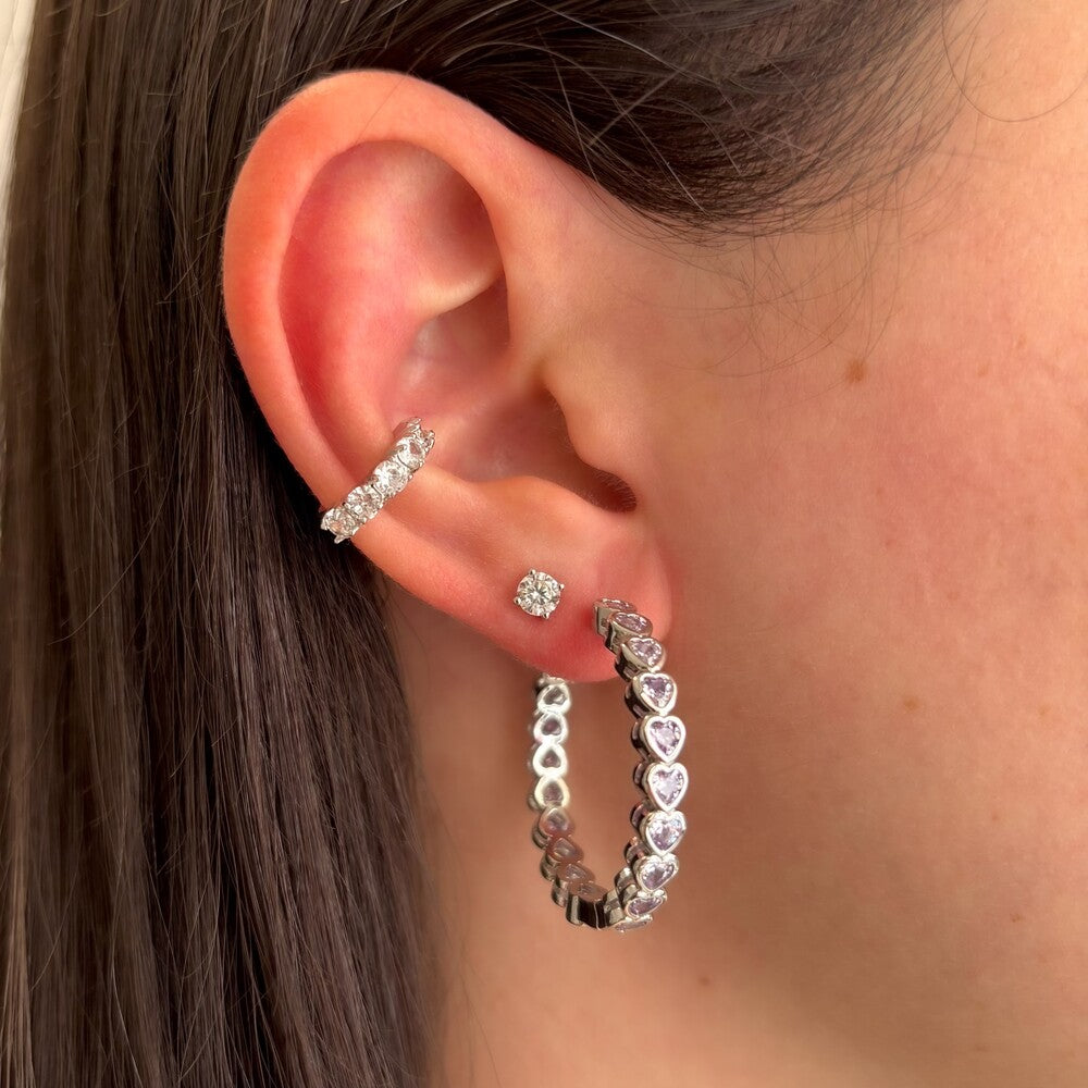 Conjunto argola Manhattan + ponto de luz 4mm zircônia branca ródio branco