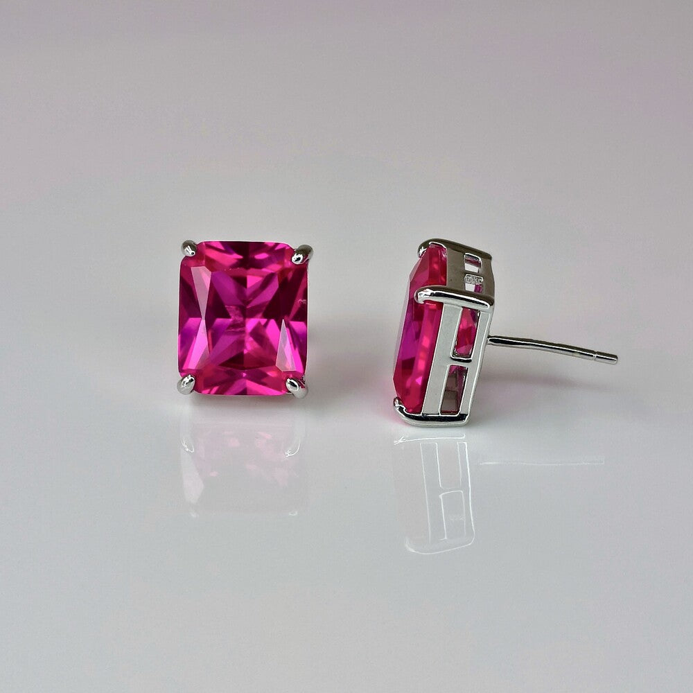 Brinco Capri retângulo zircônia turmalina pink prata 925 - foto 3