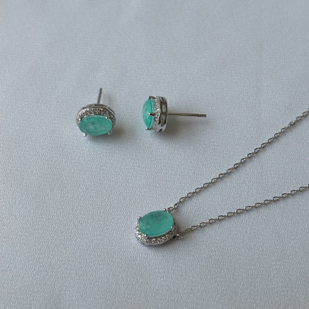 Colar Ellie oval esmeralda colombiana fusion prata 925