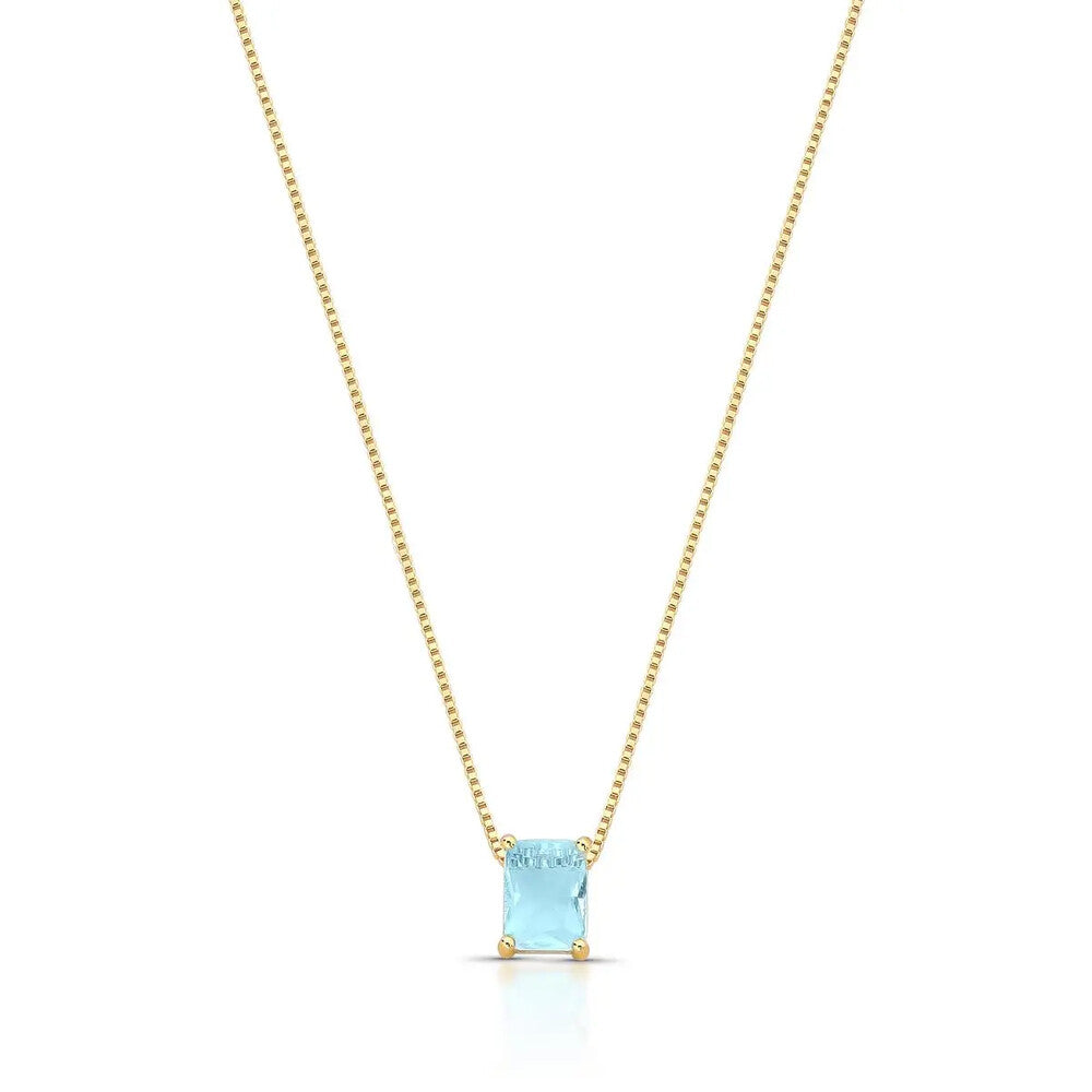 Colar Focus retângulo zircônia água marinha ouro