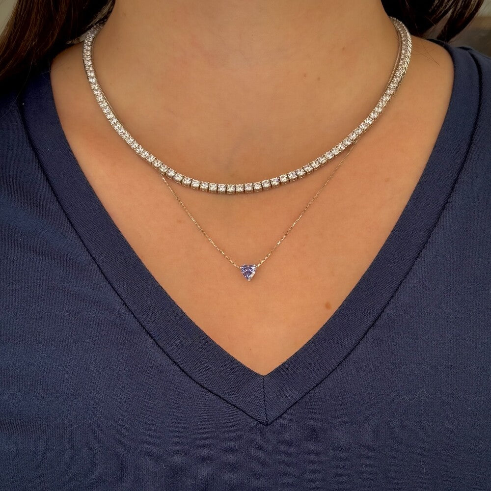 Colar mini coração zircônia tanzanita prata 925