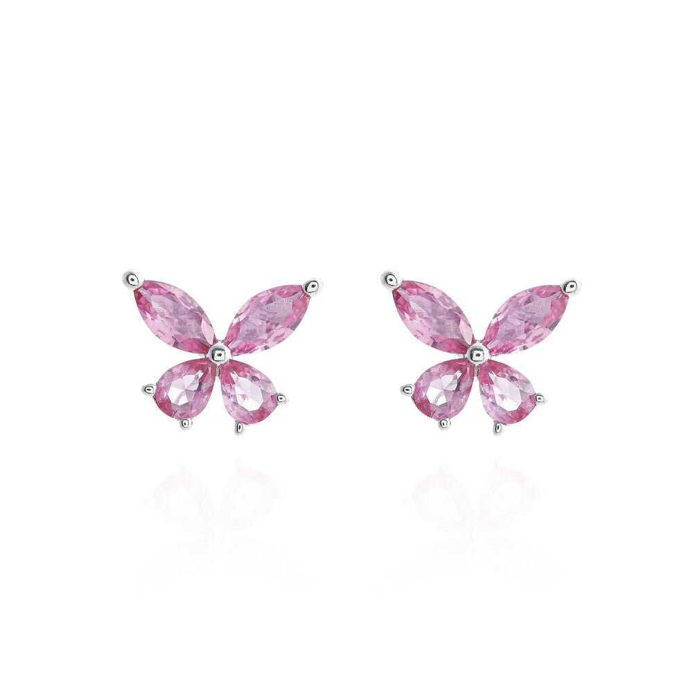 Brinco Fly zircônias turmalina pink prata 925
