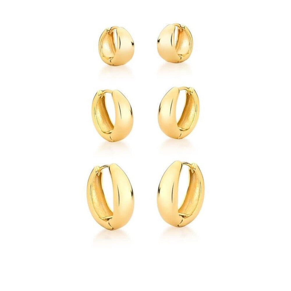 Kit 3 pares brincos argola lisa ouro