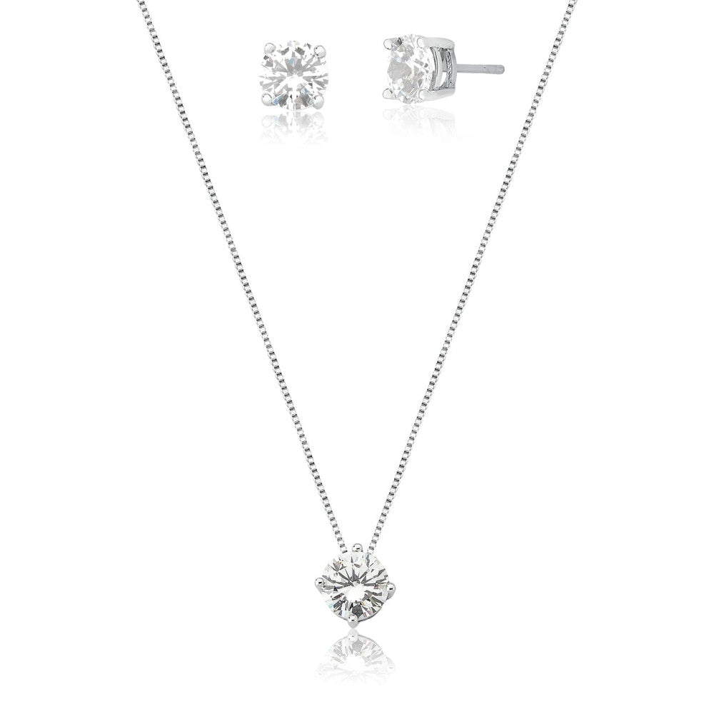 Conjunto ponto luz zircônia branca ródio branco (8mm)