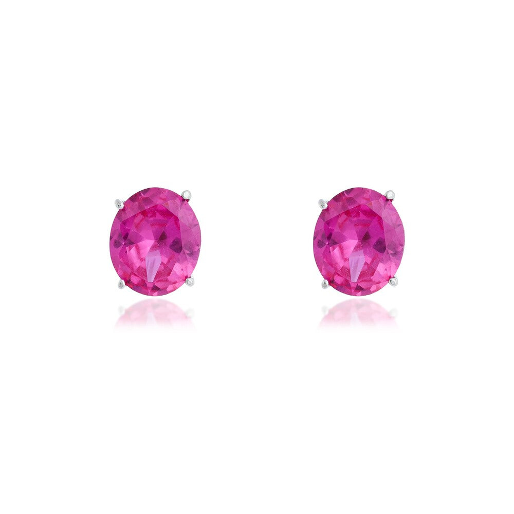 Brinco Lorena oval zircônia turmalina pink prata 925