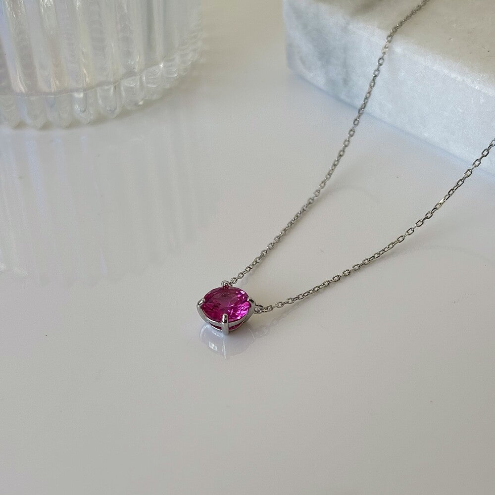 Colar ponto de luz zircônia turmalina pink prata 925 (8mm) - foto 3