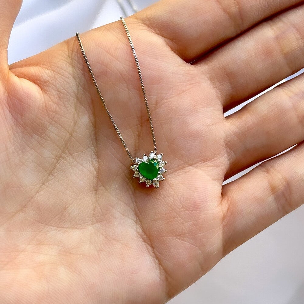 Colar mini coração esmeralda cravejado ródio branco - foto 3