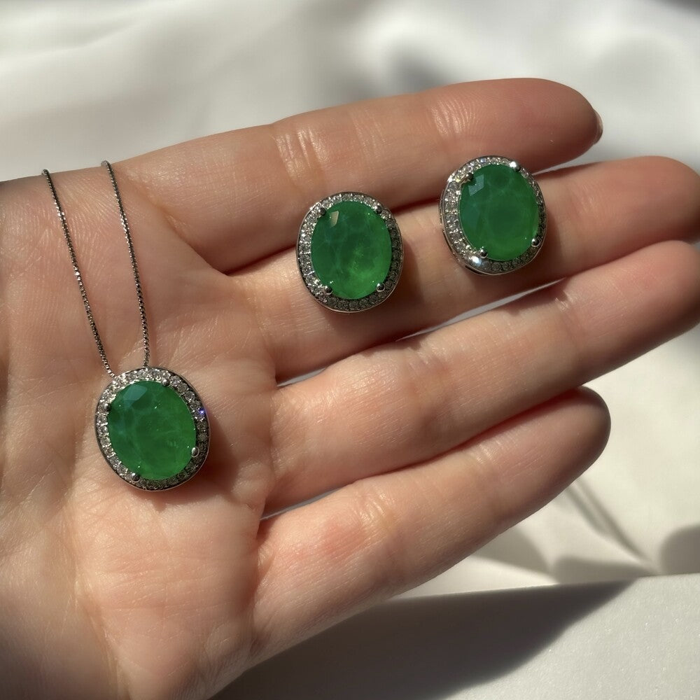 Colar oval Veneza esmeralda fusion ródio branco