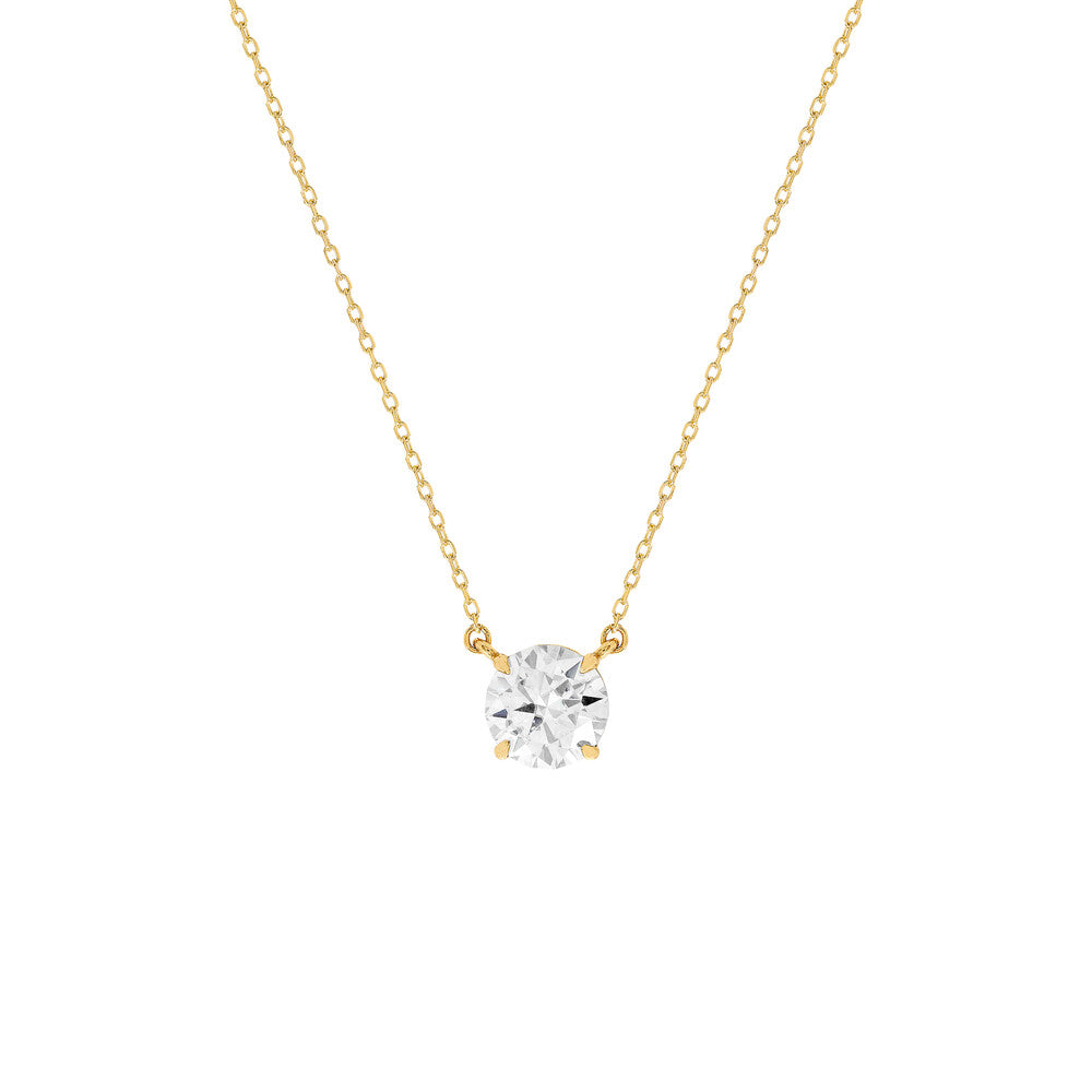 Colar ponto de luz Moissanite 1.0ct prata 925 banho ouro (6.5mm)